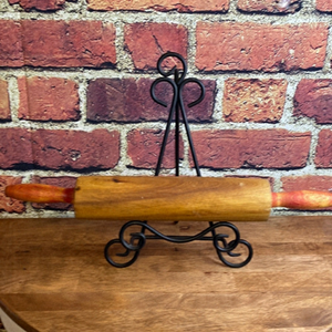 Vintage Farmhouse Rolling Pin with Faded Red Handles